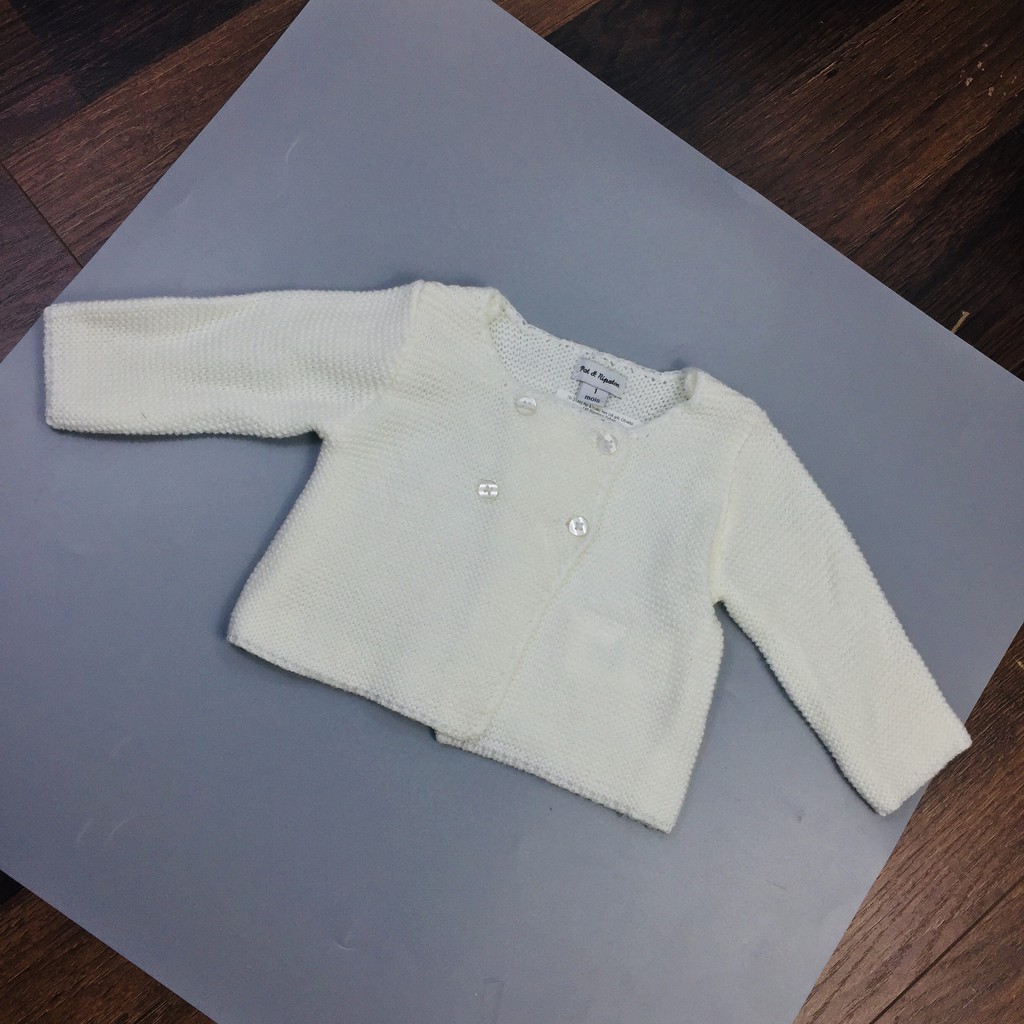 [1M] Áo khoác len bé gái Obaibi - Ripaton trắng