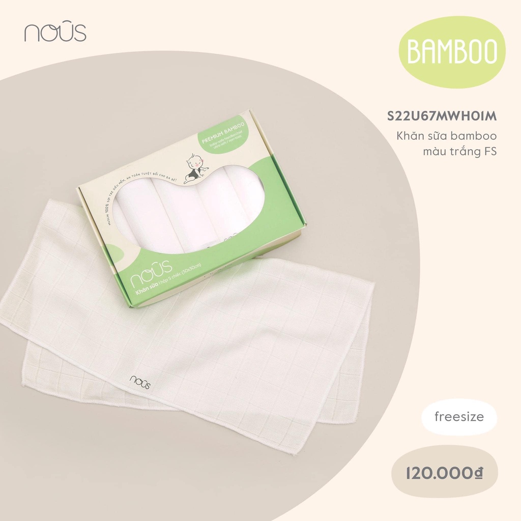 Khăn sữa NOUS sợi tre bamboo 30x30cm cho bé sơ sinh lau mặt tắm