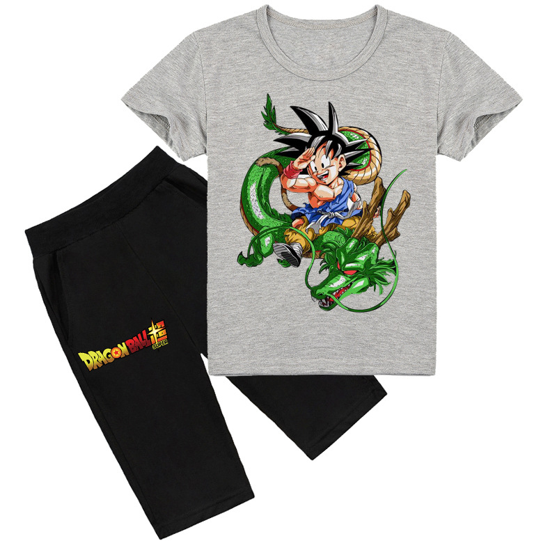 Set Áo Thun Tay Ngắn In Hình Dragon Ball + Quần Short Thời Trang Cho Béy027