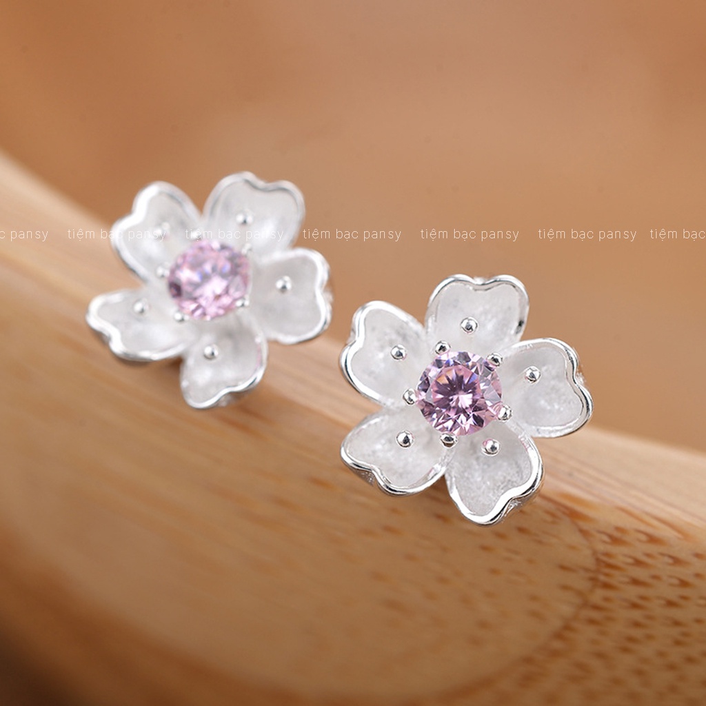 Bông tai bạc nữ hoa anh đào Sakura, khuyên tai bạc 925 PANSY phong cách Nhật Bản