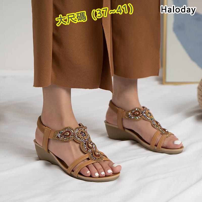Áo thun Size lớn (37 đến 41)💗Giày sandal đế xuồng đính đá phong cách cổ điển