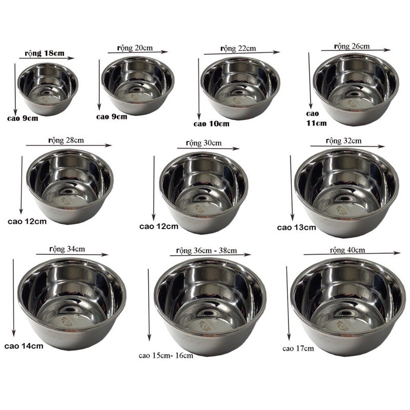 Thau inox 💖𝑭𝑹𝑬𝑬𝑺𝑯𝑰𝑷💖 Chậu Inox 304 - Âu Inox 304 Hàng Cao Cấp Nhập Khẩu Trực Tiếp Dày Dặn, Đẹp