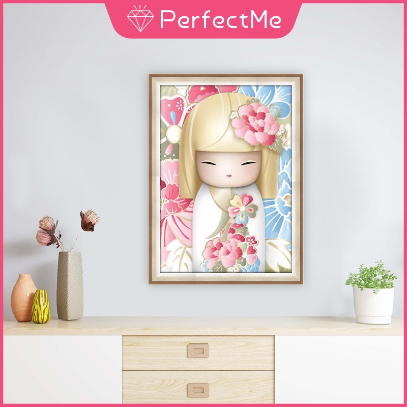 Bộ Tranh Đính Đá 5D Tự Làm 30x40cm Hình Búp Bê Nhật Bản