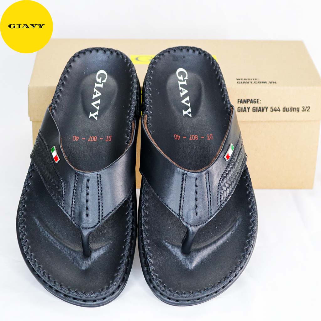 Dép kẹp nam quai da, đế viền chỉ thời trang DT807 - GIÀY GIAVY