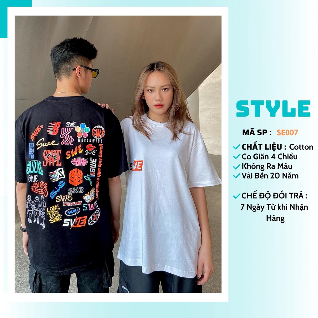 Áo Phông Rộng STYLE Áo Thun Nữ Nam Form Rộng Unisex Basic Local Brand SWE Freesize Phong Cách Ulzzang SE007