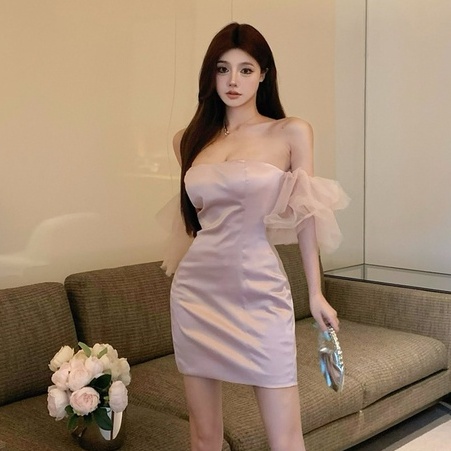 Đầm Tay Loe Cổ Chữ V Phối Lưới Mềm Mại Thoải Mái Thời Trang Mùa Hè Quyến Rũ Phong Cách Hàn Quốc Cho Nữ