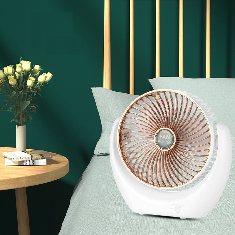 Quạt Để Bàn Văn Phòng Tích Điện Động Cơ Không Tiếng Ồn,3 Chế Độ Gió,Xoay Linh Hoạt 210 Độ, Cổng Sạc USB