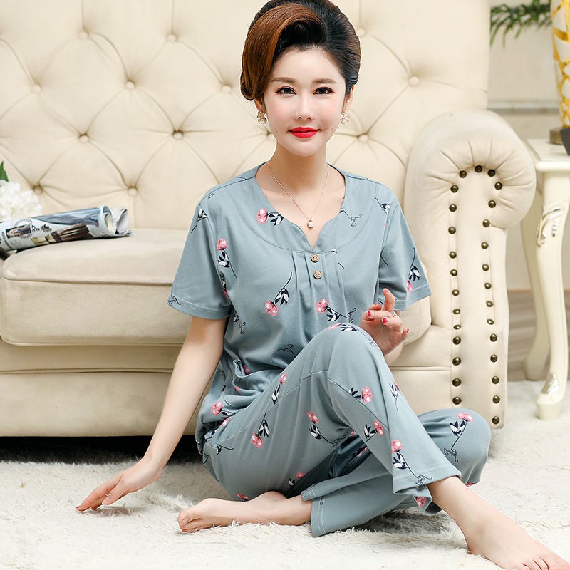 Đồ lót✐Bộ đồ ngủ dành cho phụ nữ trung niên và cao tuổi bằng cotton tinh khiết cộng với phân bón người mẫu mỏng m