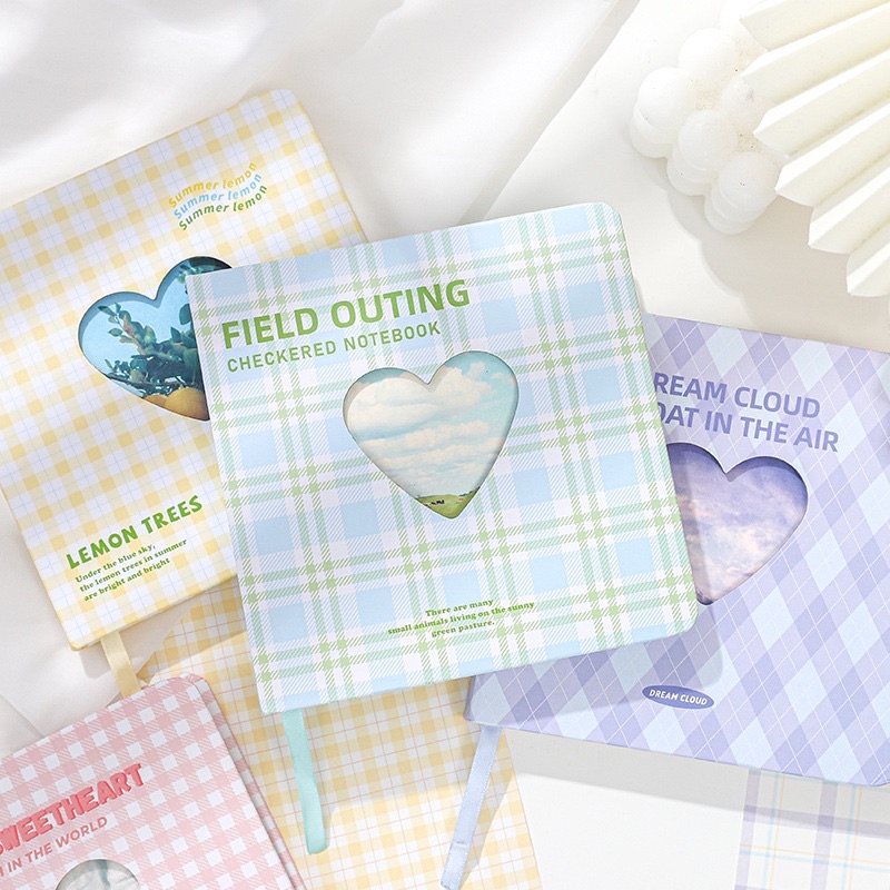 Sổ Tay Vuông Sổ Tay Bullet Journal Ruột Caro Bìa Cứng Cutout Hình Trái Tim Xinh Xắn Mẫu Mới 2022
