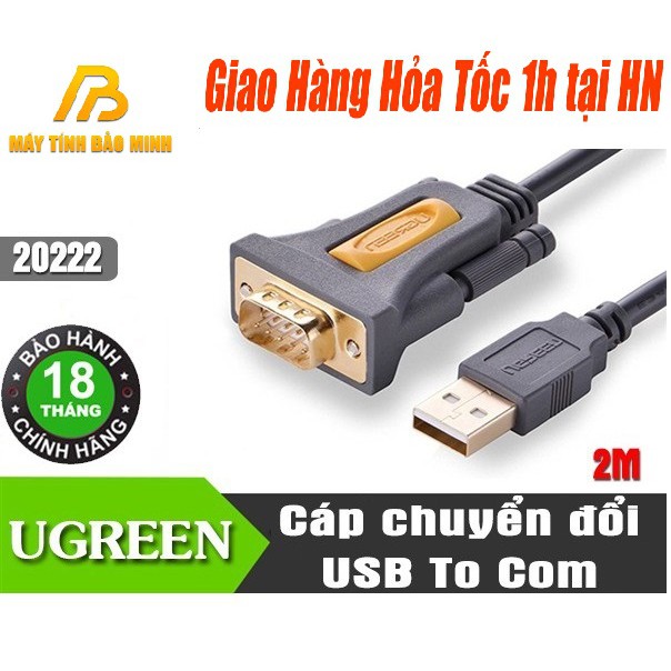 Cáp USB 2.0 To Com RS232-DB9 UGREEN 20222 Dài 2M - Hàng Chính Hãng