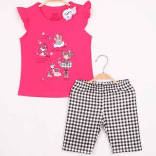 Bộ thun yoyo áo cotton phối quần sọc caro