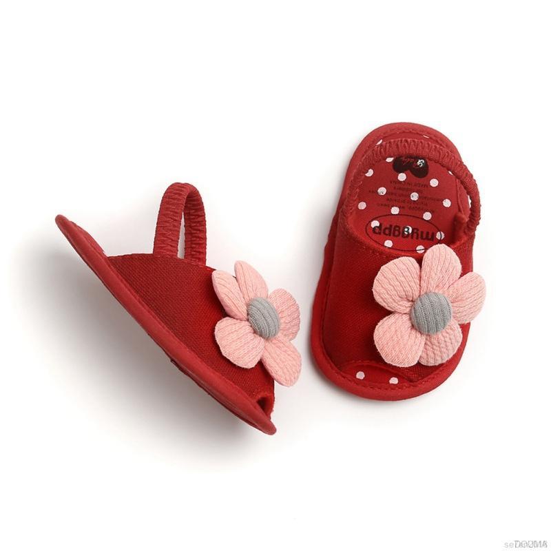 Giày chống trượt đính hoa phối quai hậu đáng yêu cho bé gái từ 0-18 tháng tuổi