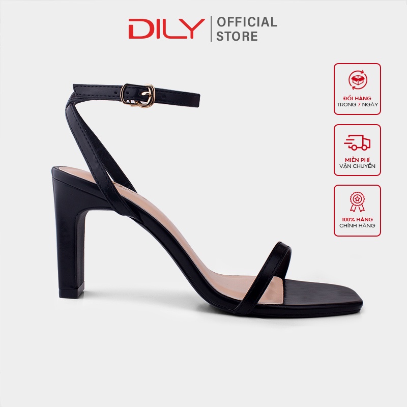 Giày sandal cao gót nữ DILY quai mảnh gót vuông mũi vuông 7cm_AA0279