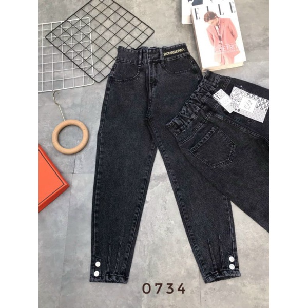 Quần Jeans Nữ Lưng Cao Dáng Baggy Không Dãn