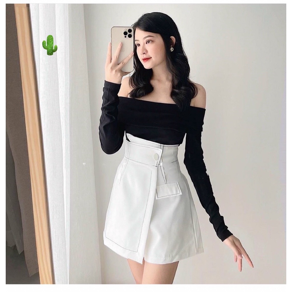 Áo bẹt vai bản tay dài body sexy , chất thun gân mềm mịn  ( ảnh thật ) pc