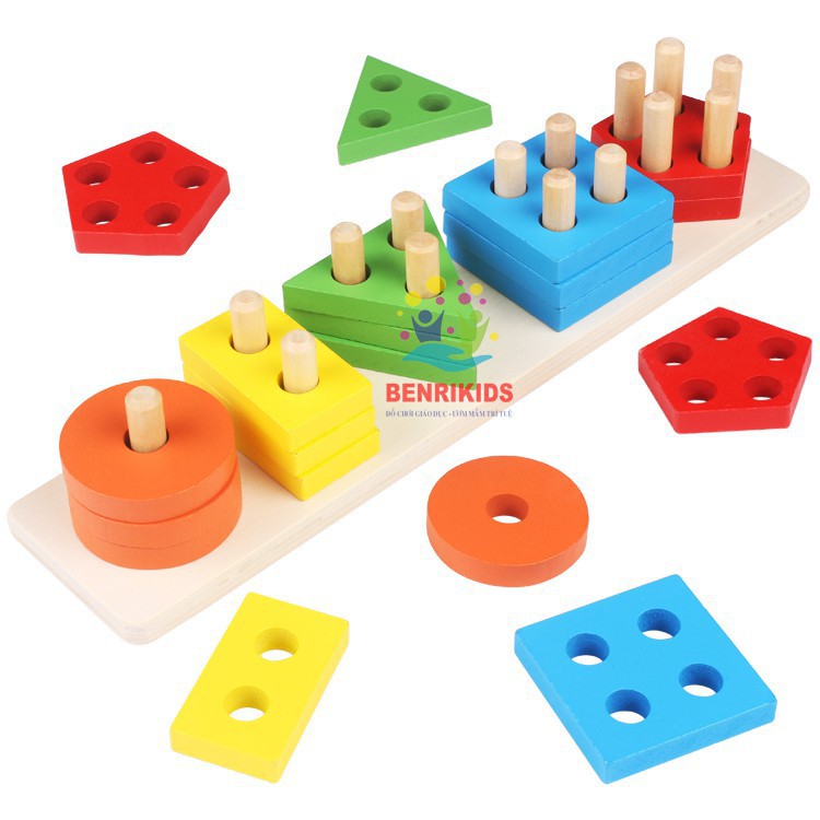 Thả Hình Khối Trên Thanh  HCM-GIÁ SỈ  Đồ Chơi Gỗ Montessori Cho Bé Học Hình Khối, Màu Sắc
