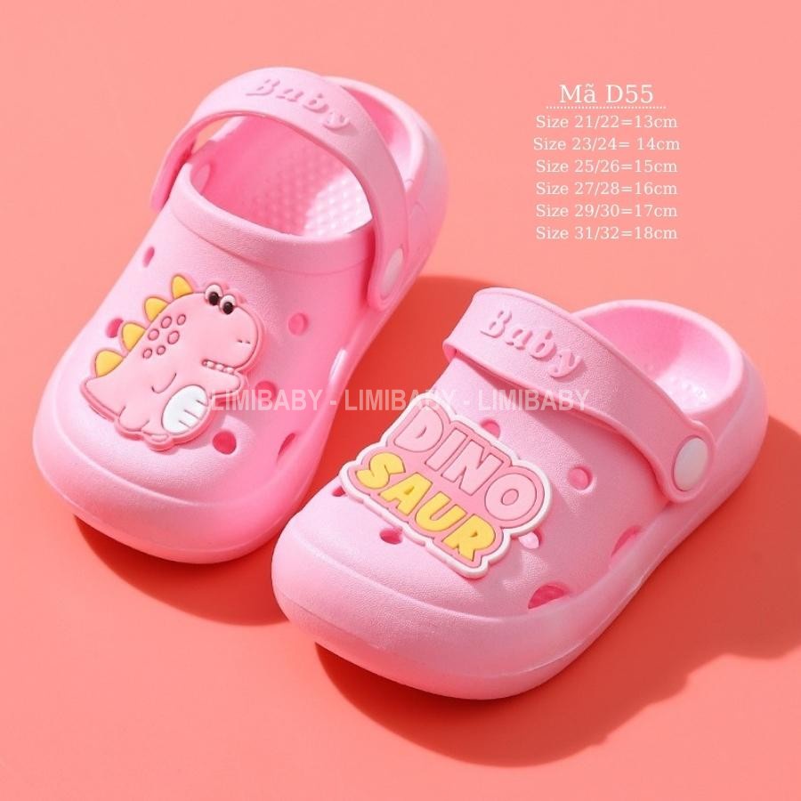 Dép sục cho bé gái màu hồng 1 - 5 tuổi dép cross có quai hậu họa tiết khủng long màu hồng dễ thương D55