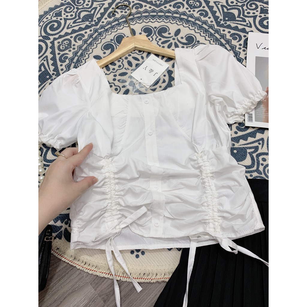 [SET ĐỒ NỮ] Set áo babydoll lụa thô tay bồng cộng chân váy dập ly kèm lót trong không sợ lộ