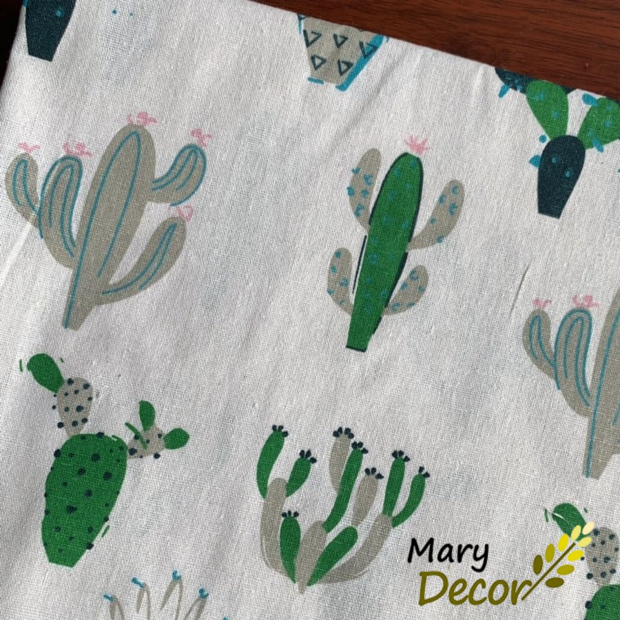 Vải bố linen đẹp may rèm cửa đi, rèm norem phong cách Nhật Bản đáng yêu - họa tiết xương rồng V-L08