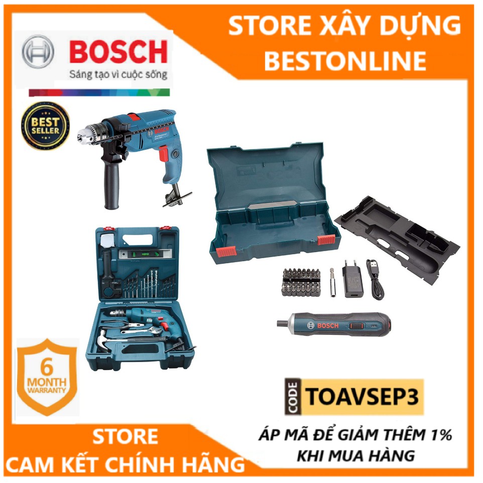 [COMBO GIA ĐÌNH] Máy khoan động lực GSB 550MP + 19 chi tiết & Máy vặn vít Bosch GO + 33 chi tiết