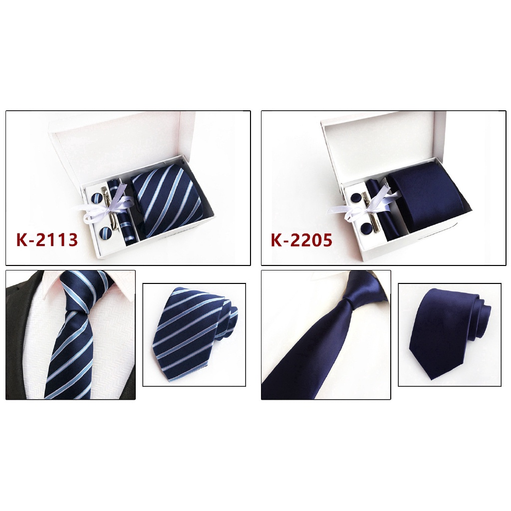 Set khuy măng sét và kẹp cà vạt EFAN họa tiết sọc caro độc đáo