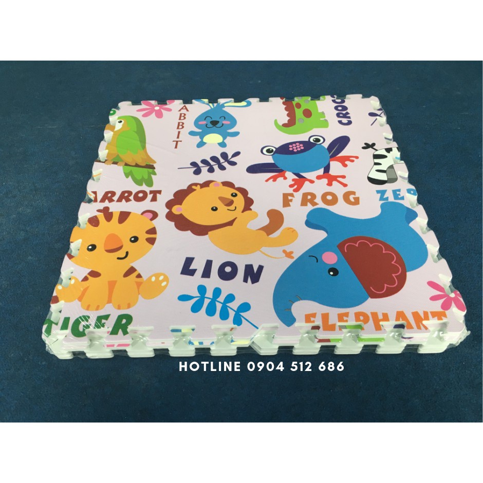 ❀Thảm xốp tranh hoạt hình 60x60cm dày 9-10mm Âu Lạc Việt Nam Bộ vườn thú có chữ tiếng anh/ 4 tấm ghép