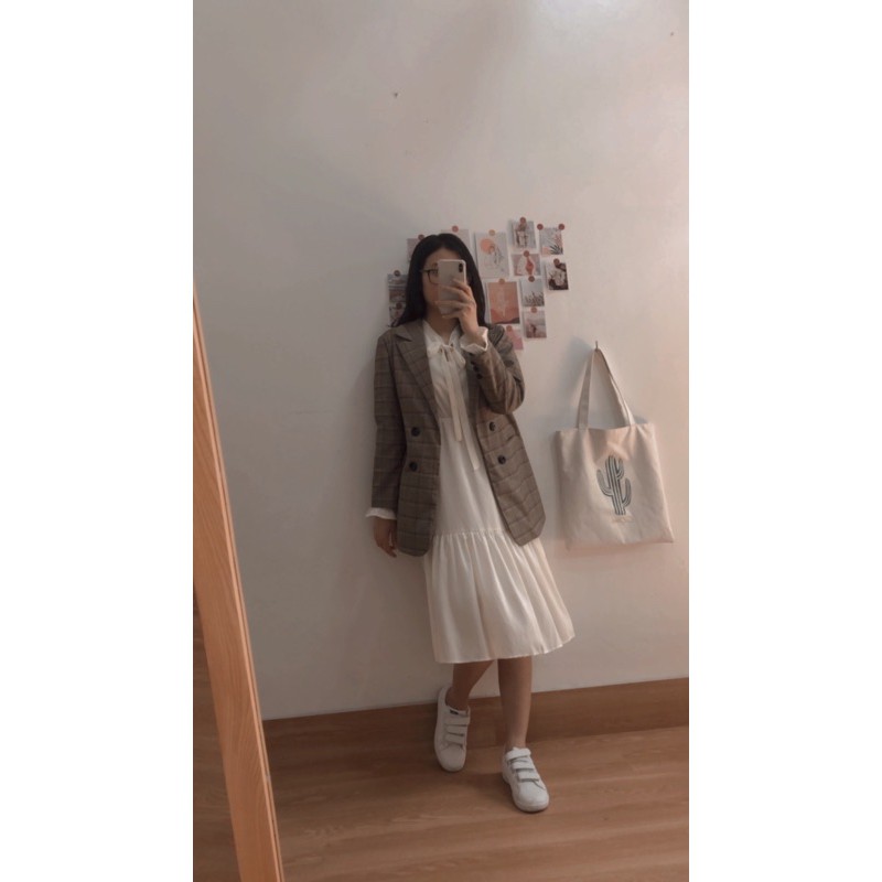 [ẢNH TỰ CHỤP-VIDEO TỰ QUAY] Áo Blaze trơn-kẻ-màu be-hồng nude-kẻ nâu tây-Hàn Quốc | BigBuy360 - bigbuy360.vn