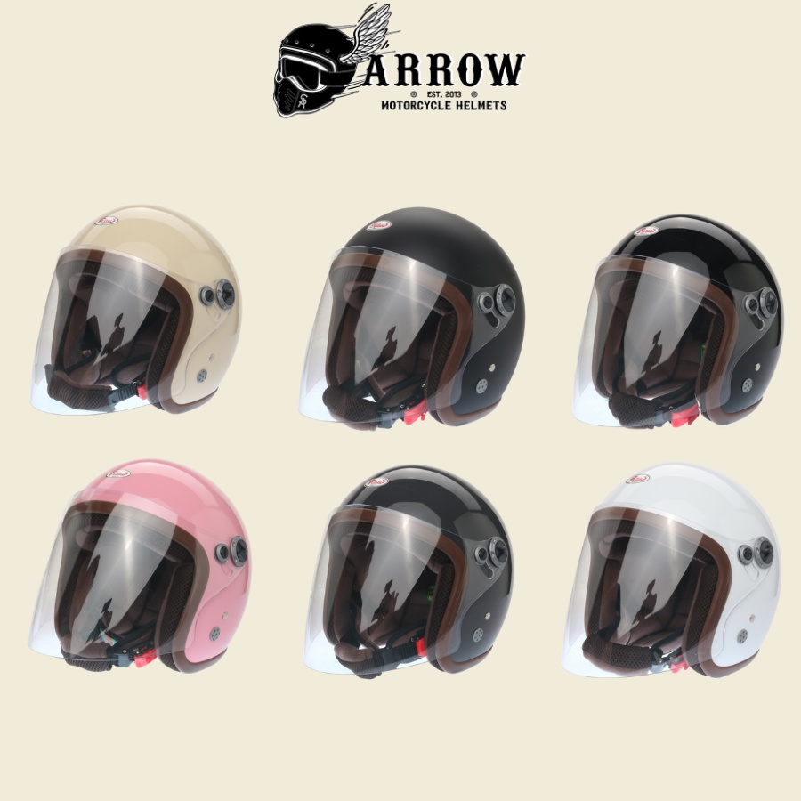 Mũ bảo hiểm 3/4 Raw Coco arrow shop màu trơn có kính chắn bụi chất lượng cao