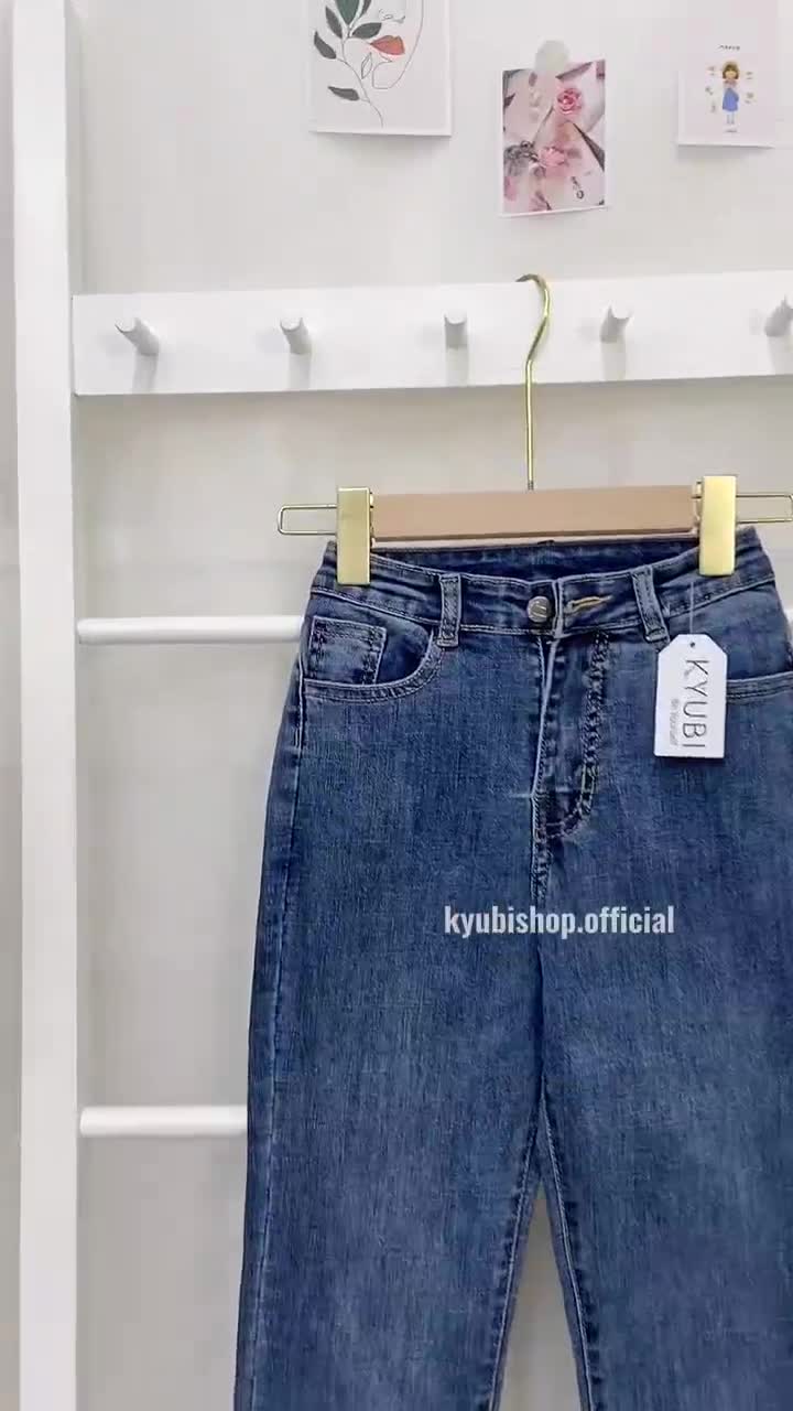 Quần jean ống loe vừa 9 tấc lưng cao KYUBI, quần bò ống loe dáng lỡ ngắn jean co dãn 4 chiều cao cấp dày dặn - BJR68N | BigBuy360 - bigbuy360.vn