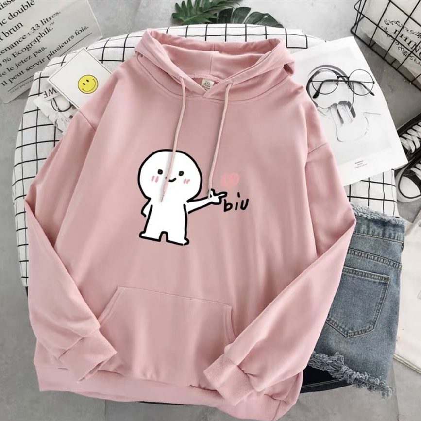 Áo Hoodie Nón Chui Trùm Đầu Nữ Chất Vải Nỉ Poly Bắn Tim