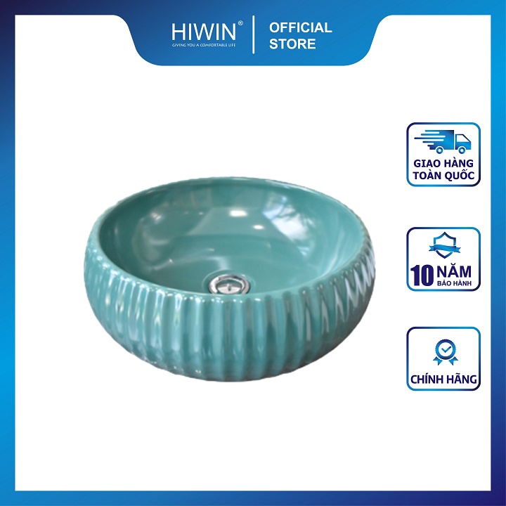 Chậu rửa mặt lavabo sứ đặt bàn nghệ thuật màu xanh dáng tròn HIWIN LP-A544