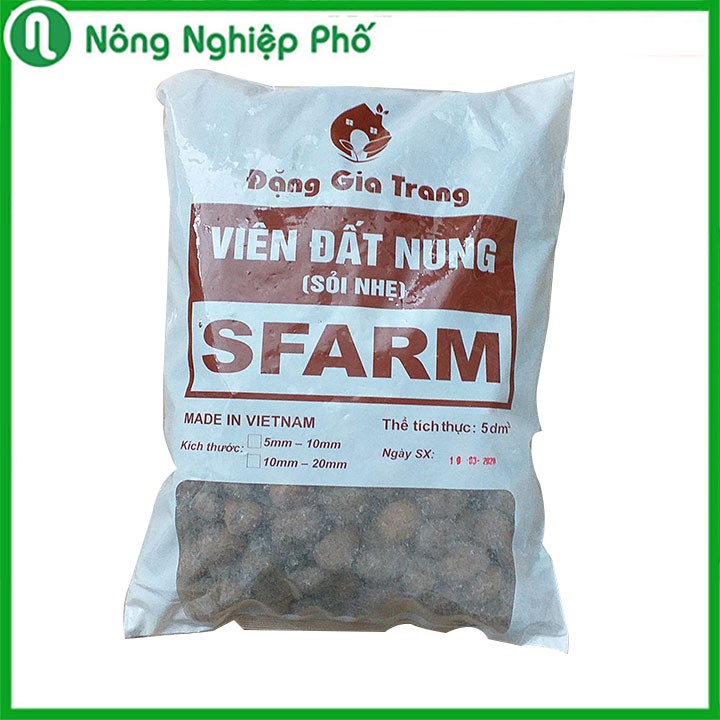 Giá thể Viên Đất Nung Sỏi Nhẹ SFARM Kích Thước 10 - 20 mm Chuyên Dùng Trồng Rau Thủy Canh, Lót Chậu Túi 5 dm3