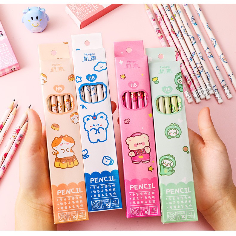 🍉Hộp bút chì gỗ HB  hoạt hình cute nhiều mẫu (6/10 cây) DUASHOP.