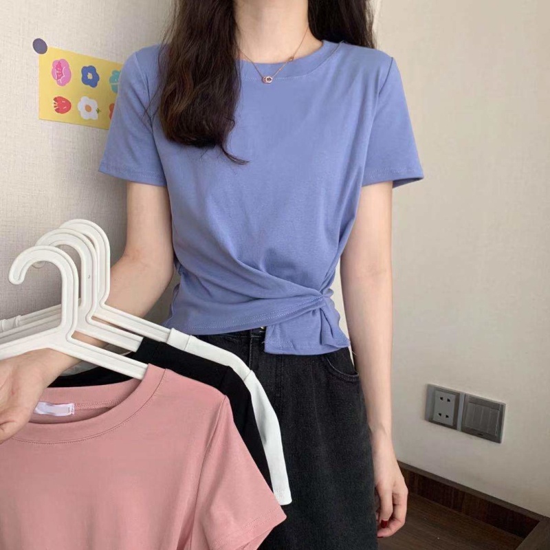 SUXI Áo Thun Tay Ngắn Cổ Tròn Màu Sắc Đơn Giản Thời Trang Mùa Hè Dành Cho Nữ