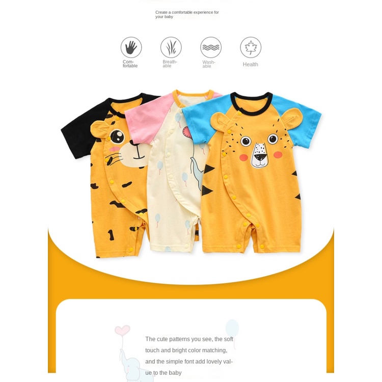 Áo Liền Quần Tay Ngắn Vải Cotton In Hình Hổ Hoạt Hình Dành Cho Bé Trai Gái 0-24 Tháng Tuổi