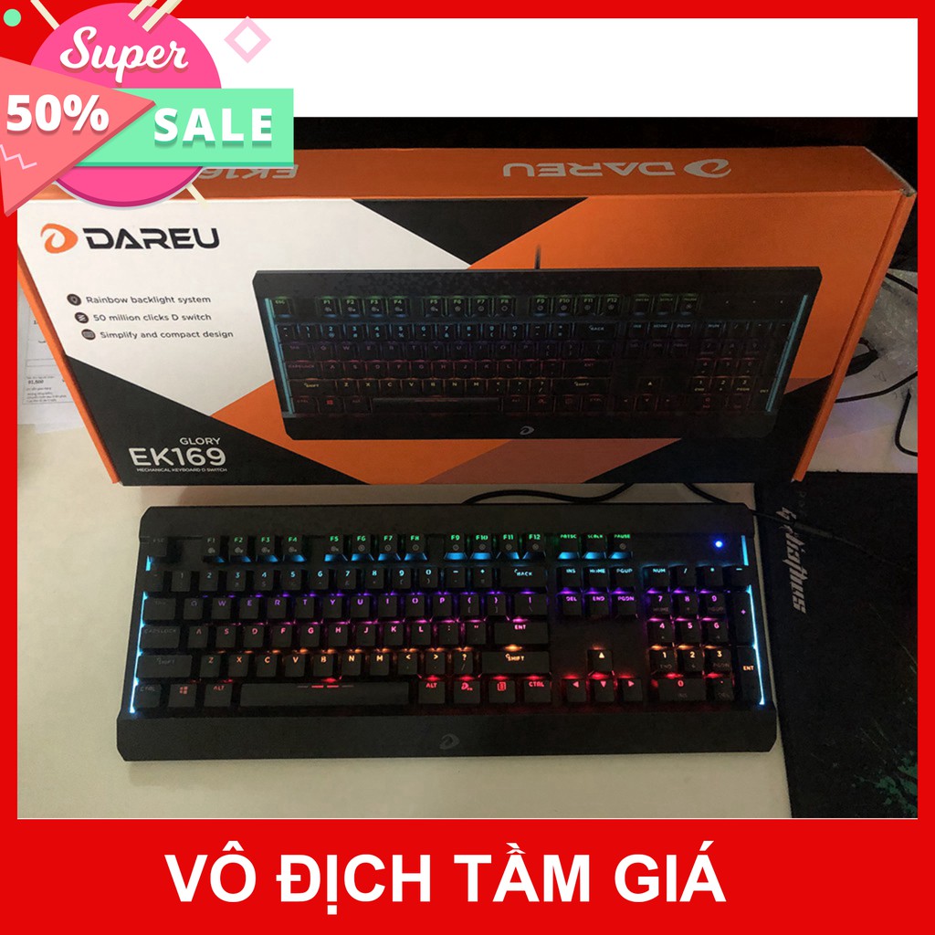 Bàn phím cơ Gaming Dareu EK169 - Màu đen - Led 7 màu - Chính hãng BH 24 tháng - Cam kết lỗi 1 đổi 1