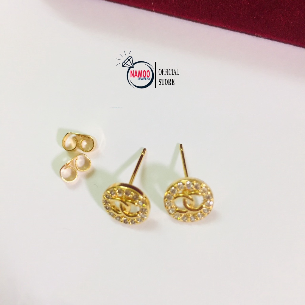 Khuyên Tai Nụ Đính Đá T702, Hoa Tai Mạ Vàng Nữ Namoo Jewelry