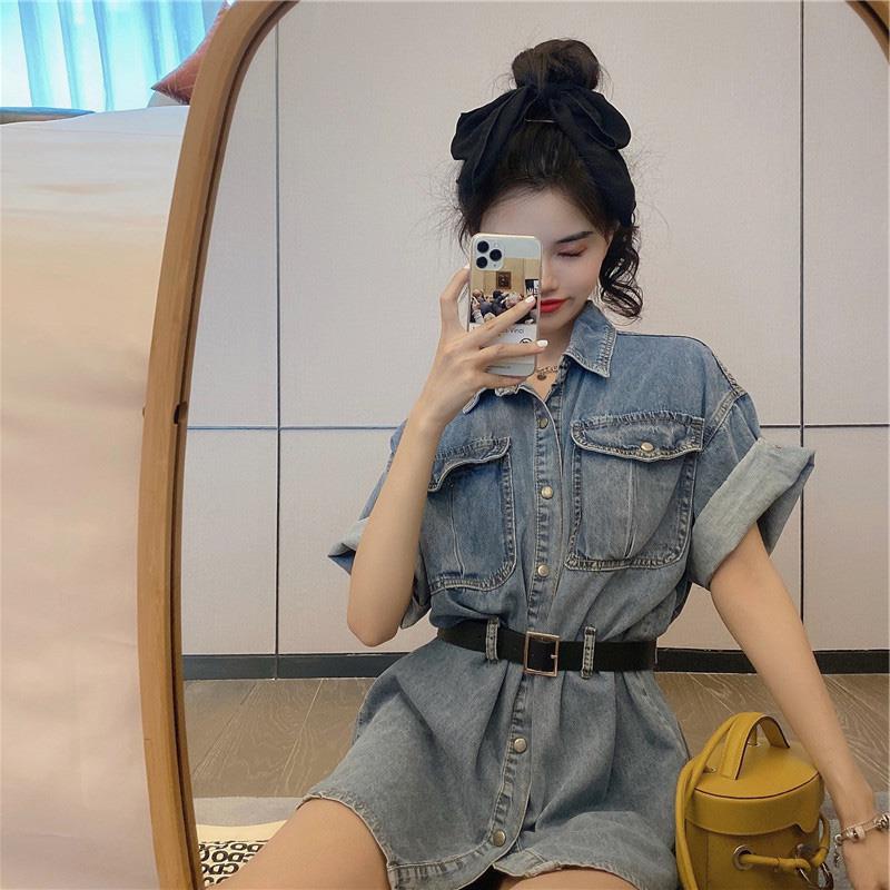 Đầm Denim Phong Cách Retro Phương Tây Thời Trang Mùa Hè 2022 Dành Cho Nữ