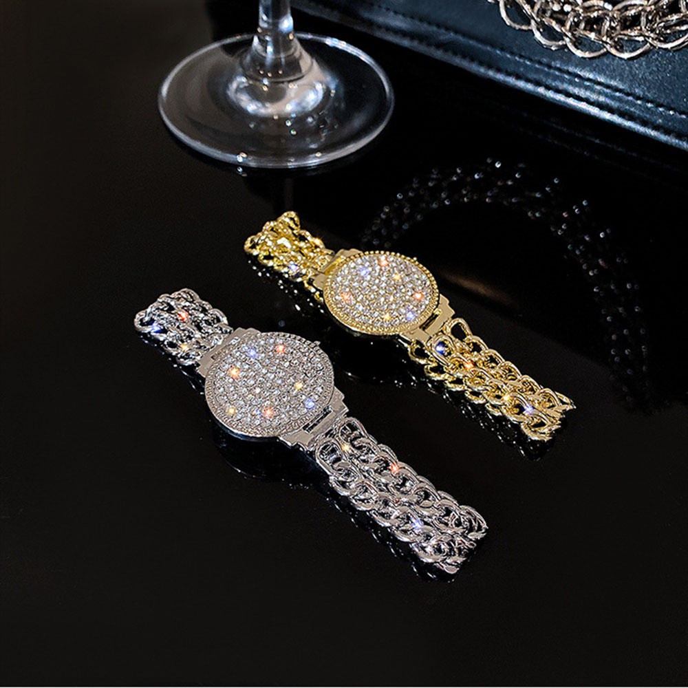 Vòng Tay Hợp Kim Đính Đá Hình Đồng Hồ Phong Cách Sang Trọng Hợp Thời Trang Cho Nữ