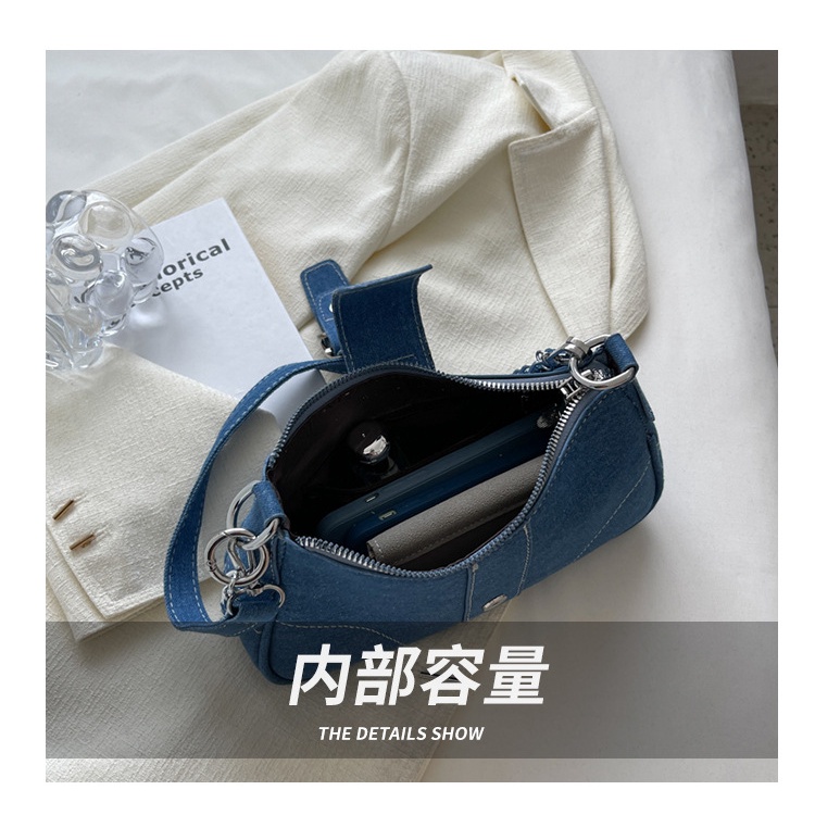 Túi đeo chéo JASMIN NOIR denim nắp gập phối dây xích cho nữ