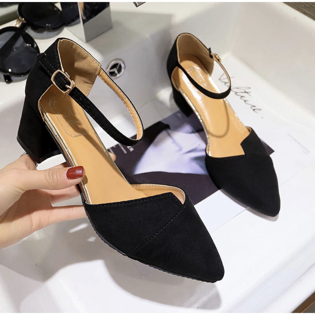 [Xả sốc] Giày cao gót da lộn 2 màu đen và be