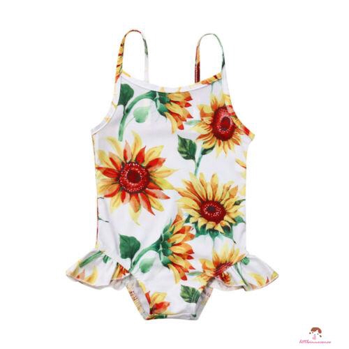 ❤XZQ-0-24m Newborn Baby Girl Swimsuit Sunflower Printing Jumpsuit Sling Bathing Beachwear