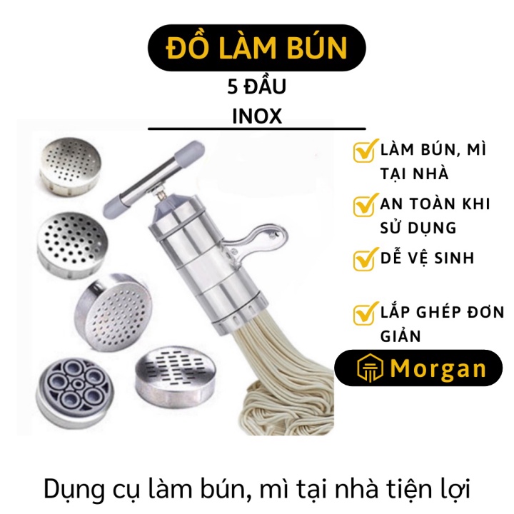 Khuôn làm bún - Dụng cụ làm bún mì tươi 5 đầu inox cao cấp ít bám dầu mỡ, không gỉ an toàn sức khỏe 2535