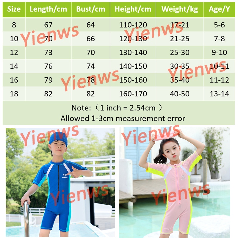 Bộ Đồ Bơi Liền Thân Tay Ngắn Kèm Mũ Bơi Chất Liệu Nhanh Khô Dành Cho Bé 5-14 Tuổi