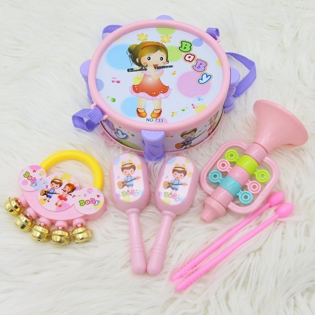 Set đồ chơi Xúc xắc, lục lạc, kèn, trống Toyshouse dành cho bé từ sơ sinh TH1220-733A giúp bé phát triển thính giác