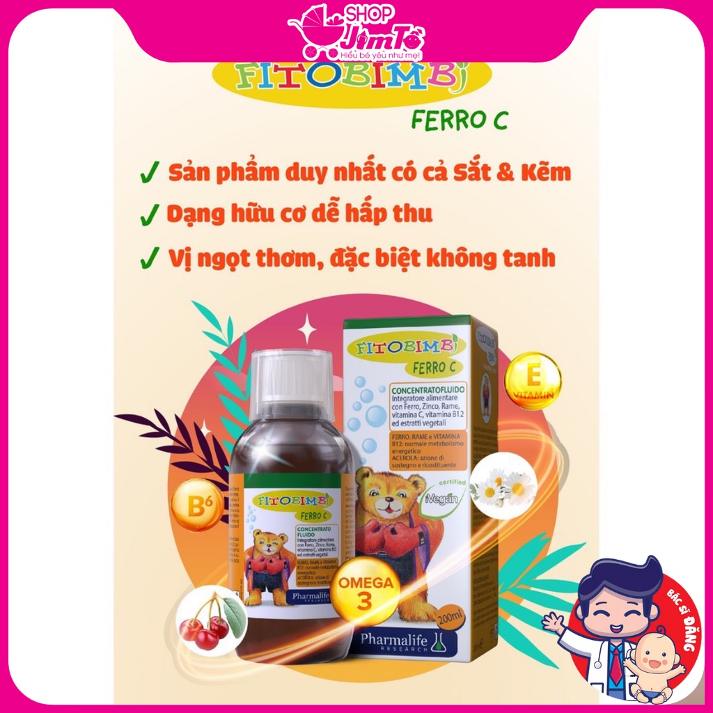 Siro Ferro C Fitobimbi Pharmalife Bổ Sung Sắt, Kẽm, Vitamin Và Khoáng Chất  Lọ 200ml