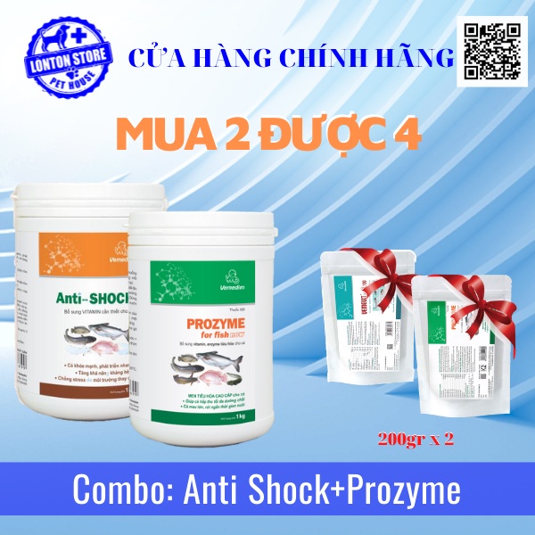 VEMEDIM Combo sản phẩm cung cấp vitamin ,emzyme, khoáng chất cần thiết cho cá ( Anti-shock + Prozyme) - Lonton store
