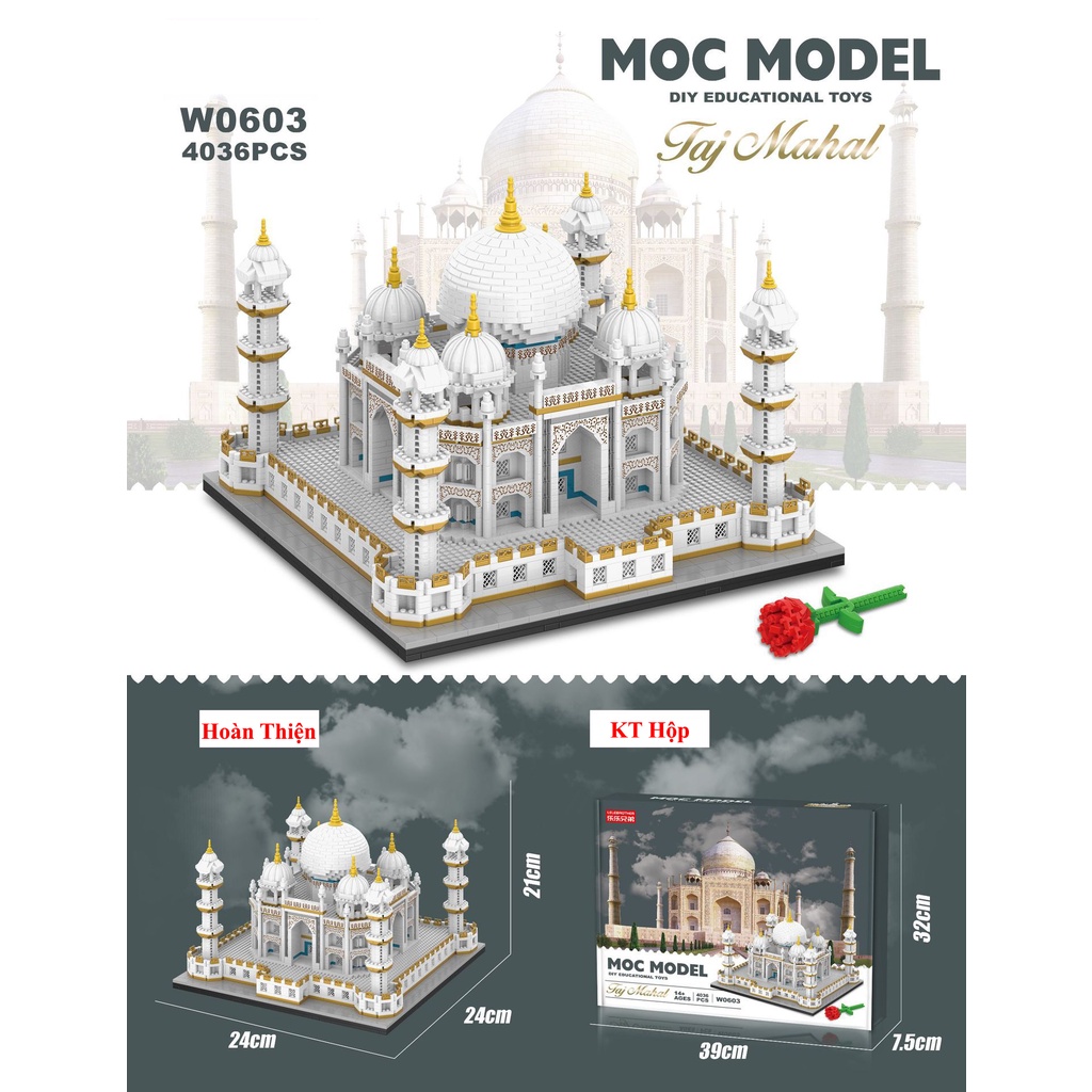 ĐỒ CHƠI XẾP HÌNH LẮP RÁP Mô Hình KIẾN TRÚC KỲ QUAN THẾ GIỚI ĐỀN MỘ TAJ MAHAL ẤN ĐỘ