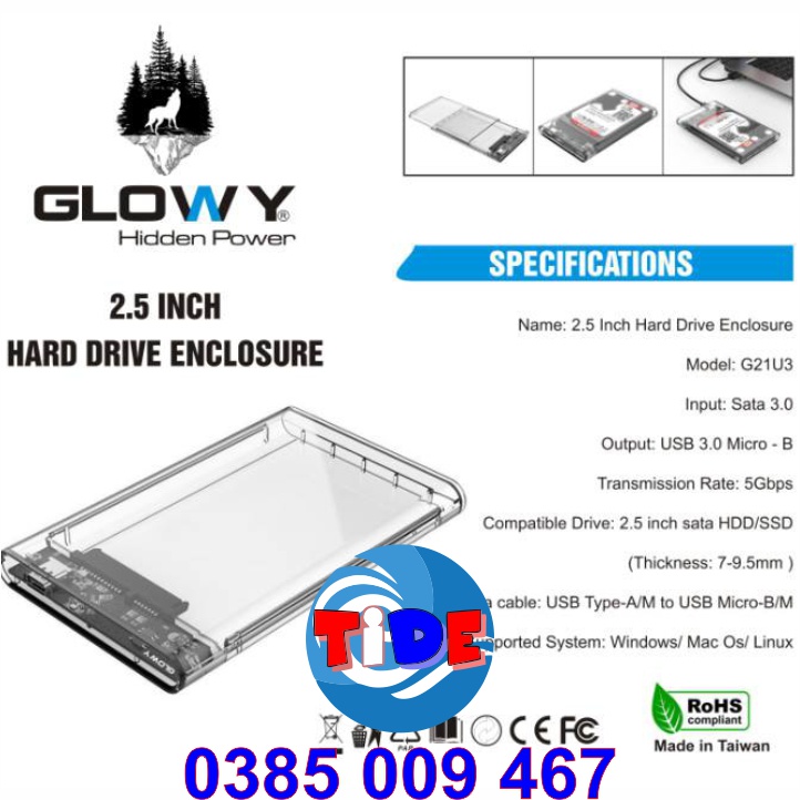 Box SSD/HDD 2,5&quot; Gloway G21U3 - Nhựa ABS trong suốt – CHÍNH HÃNG – Bảo hành 12 tháng