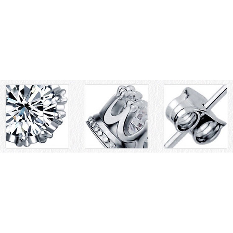 Cặp bông tai kiểu mạ bạc hình vương miện có đính đá đầy độc đáo